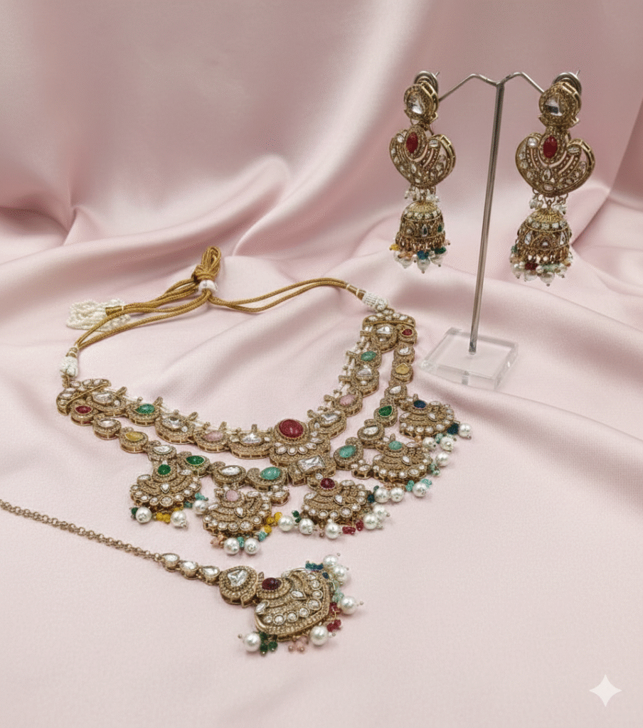 Royal Emerald Mehandi Polish Choker Set.