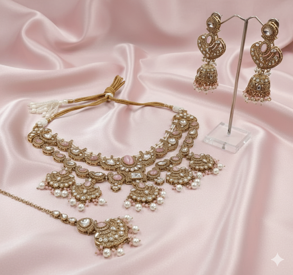 Royal Emerald Mehandi Polish Choker Set.