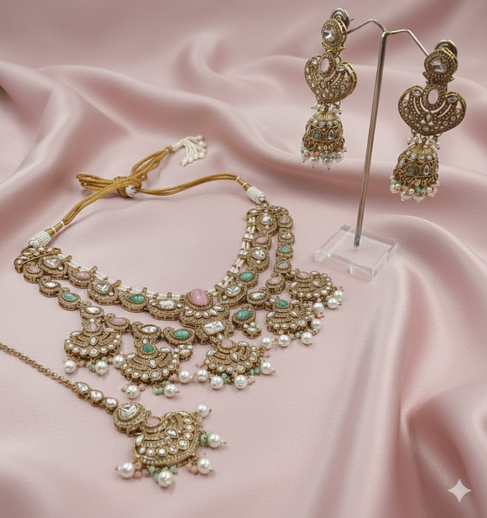 Royal Emerald Mehandi Polish Choker Set.