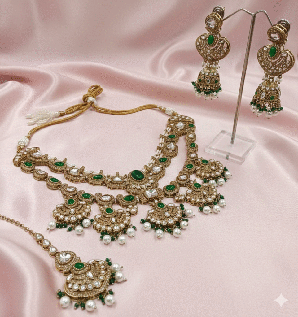 Royal Emerald Mehandi Polish Choker Set