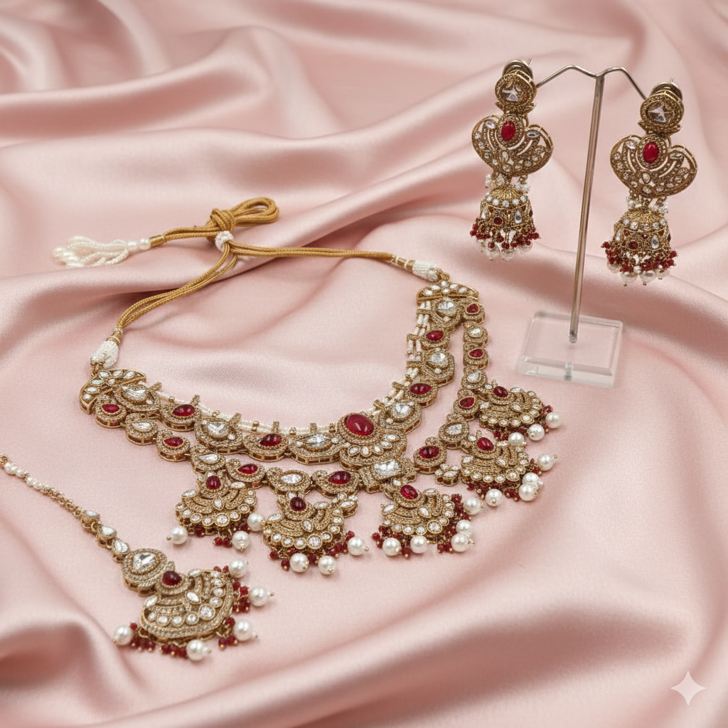 Royal Emerald Mehandi Polish Choker Set.