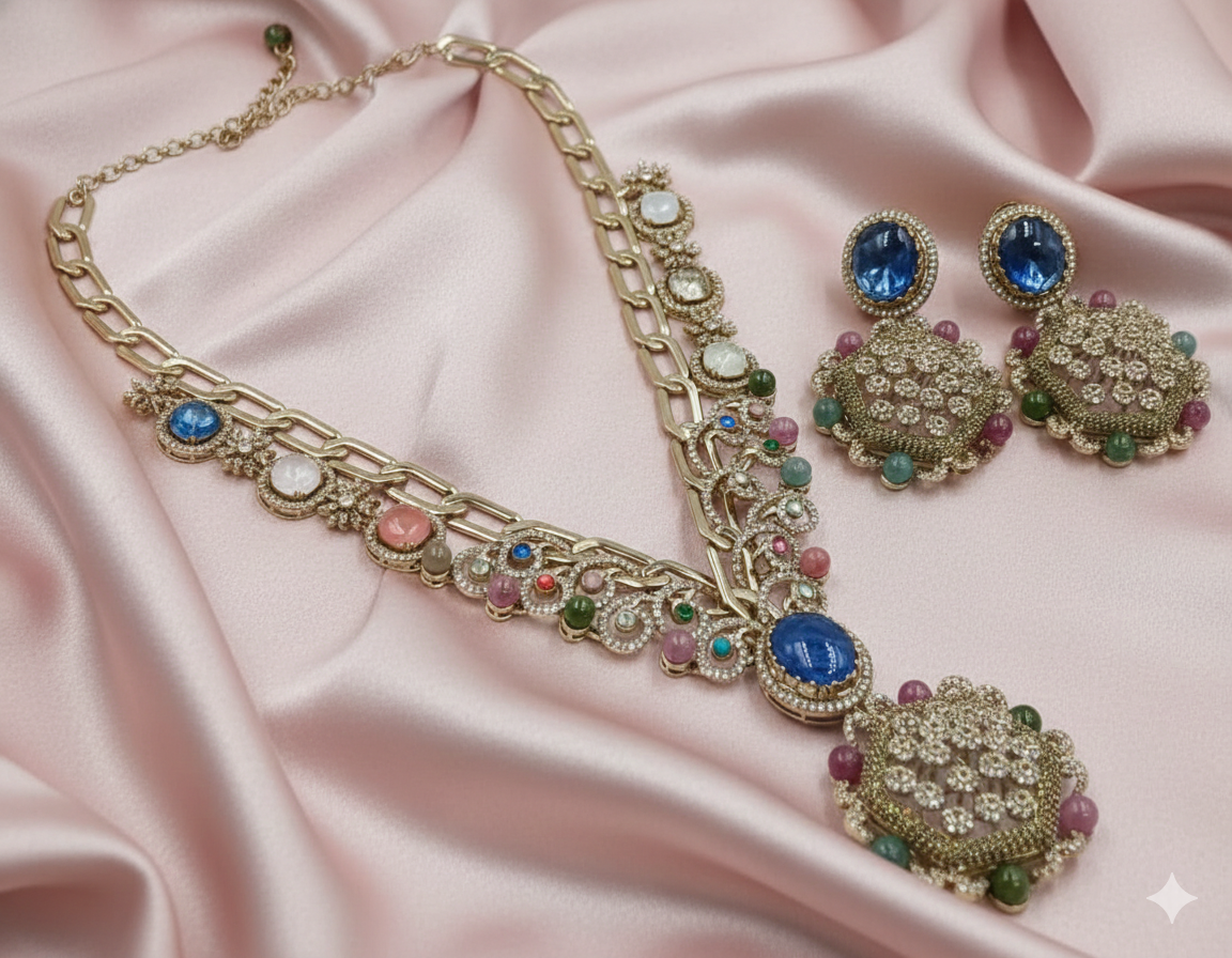 Minimalist "Swan Wing" Gemstone Pendant Set