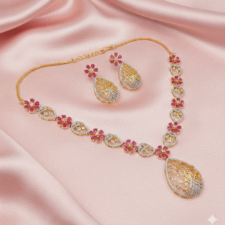 Majestic V-Shape Cascading AD Necklace Set