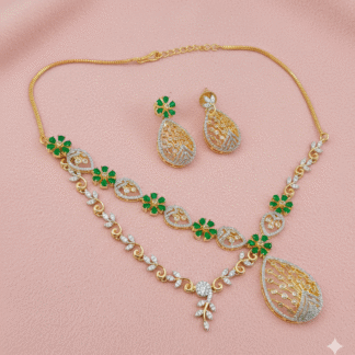 Emerald Floral Filigree AD Statement Necklace Set