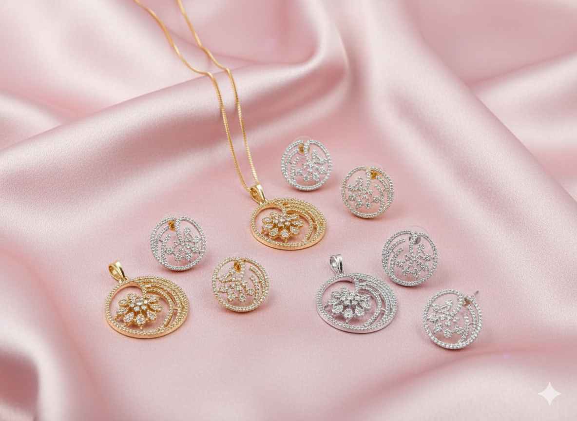 Grand Empress Floral Statement Pendant & Drop Earring Set