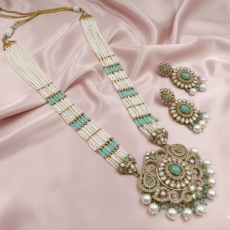 Aavya Mehandi Polish Mint Green Pearl Long Set