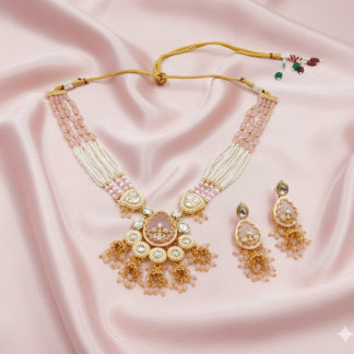 Elegant Blush Pink Kundan & Pearl Meenakari Necklace Set