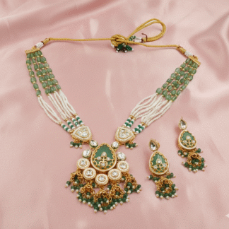 Elegant Rose Quartz & Pearl Kundan Meenakari Set