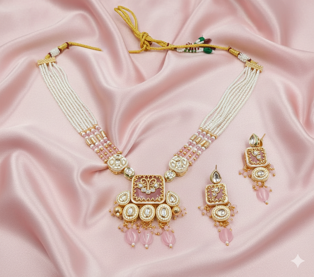 Royal Blush Pink Kundan & Meenakari Multi-Strand Set
