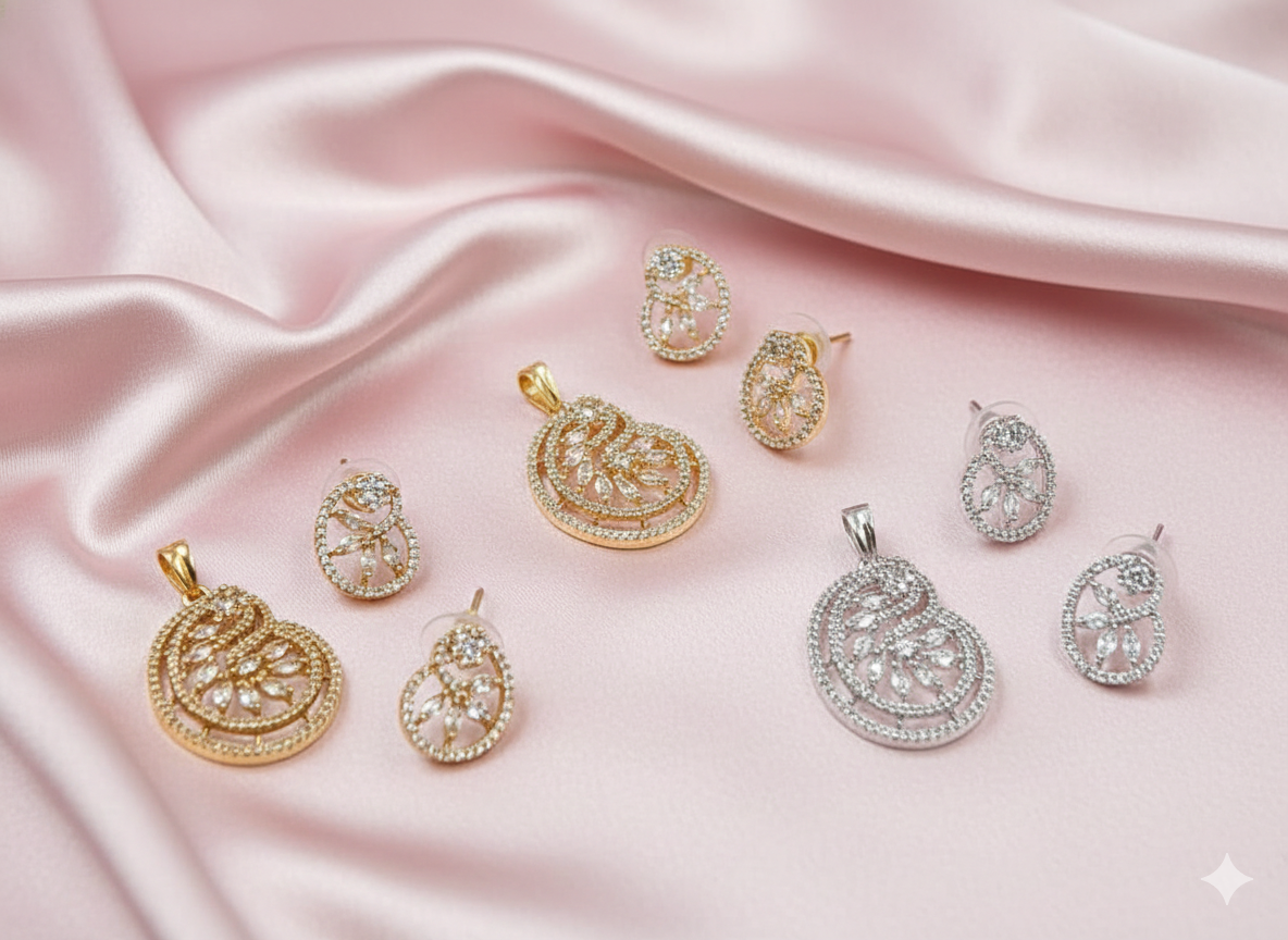 Regal Lattice Floral Pendant & Earring Set