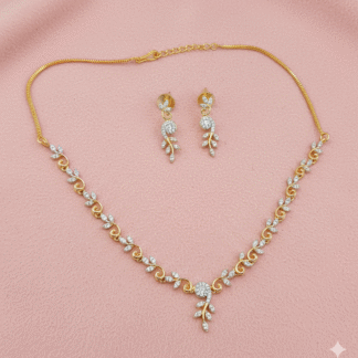 Floral Vine AD Stone Gold-Plated Necklace Set