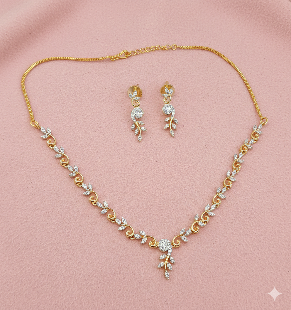 Floral Vine AD Stone Gold-Plated Necklace Set