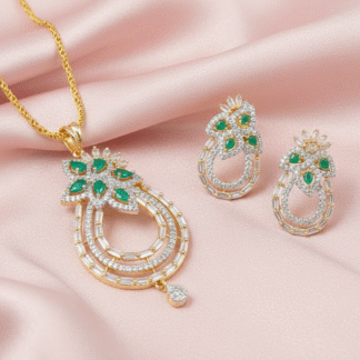 A sophisticated gold-plated choker featuring a prominent cushion-cut centerpiece surrounded by a leafy pavé of brilliant American Diamonds.