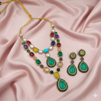 Royal Crimson Ruby & Moissanite Polki Necklace Set