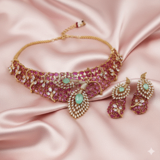 Moissanite Emerald & Rose Ruby Grandeur Necklace Set