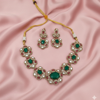 Crimson Ruby Red Moissanite Polki Necklace Set