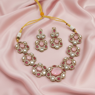 Royal Crimson Ruby & Moissanite Polki Necklace Set