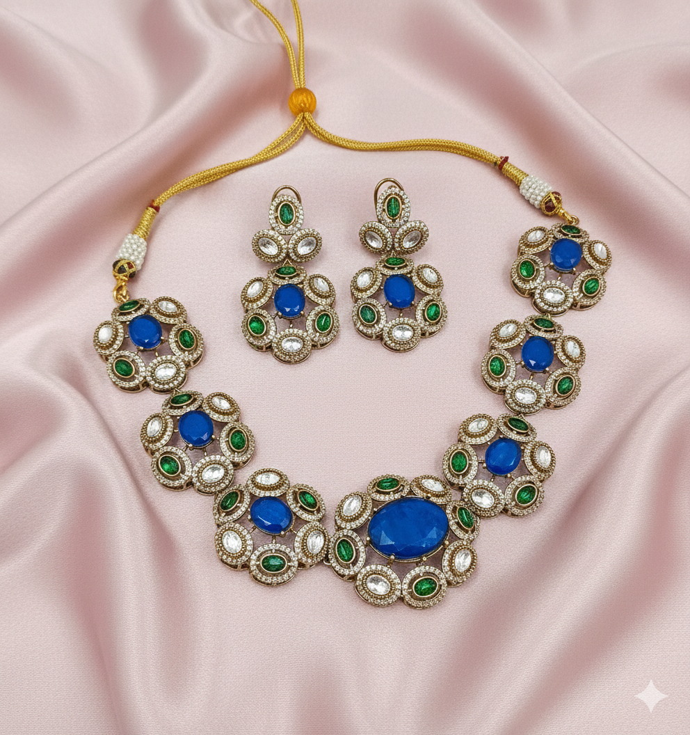 Royal Crimson Ruby & Moissanite Polki Necklace Set