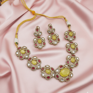 Royal Crimson Ruby & Moissanite Polki Necklace Set