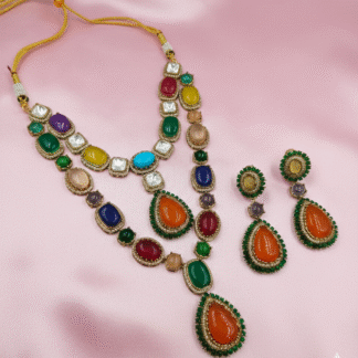 Royal Crimson Ruby & Moissanite Polki Necklace Set