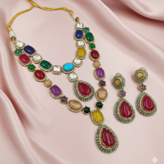 Royal Emerald & Ruby Moissanite Polki Set