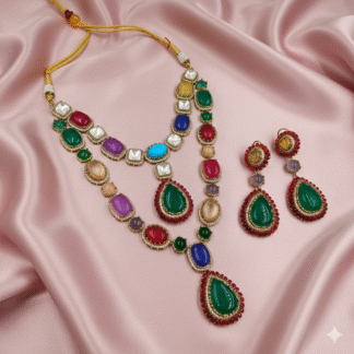 Royal Emerald & Ruby Moissanite Polki Set