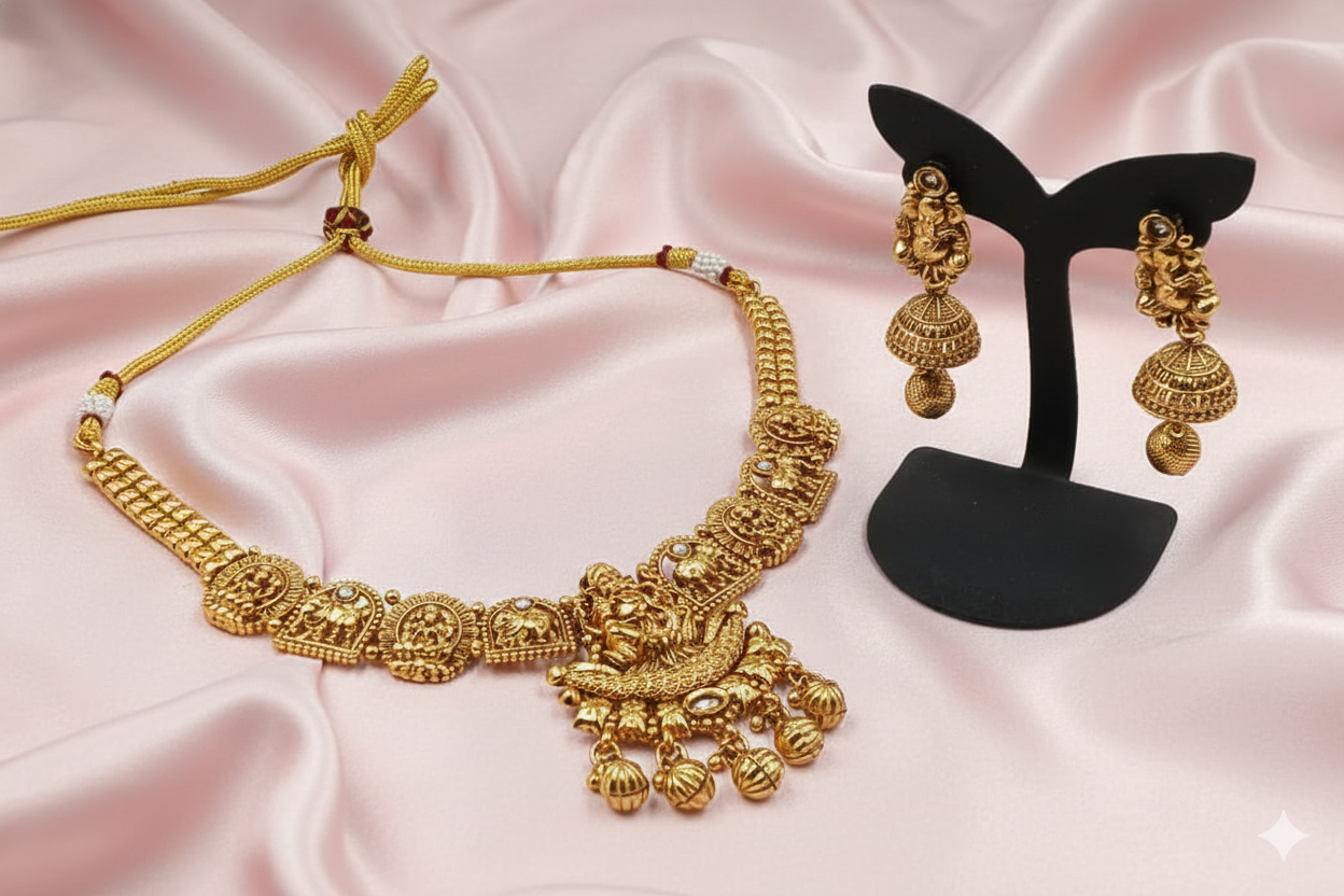 Heritage Temple Gold-Plated Divine Goddess Motif Necklace Set