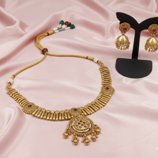 Heritage Temple Gold-Plated Divine Goddess Motif Necklace and Jhumkas