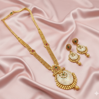 Heritage Temple Gold-Plated Divine Goddess Motif Necklace and Jhumkas