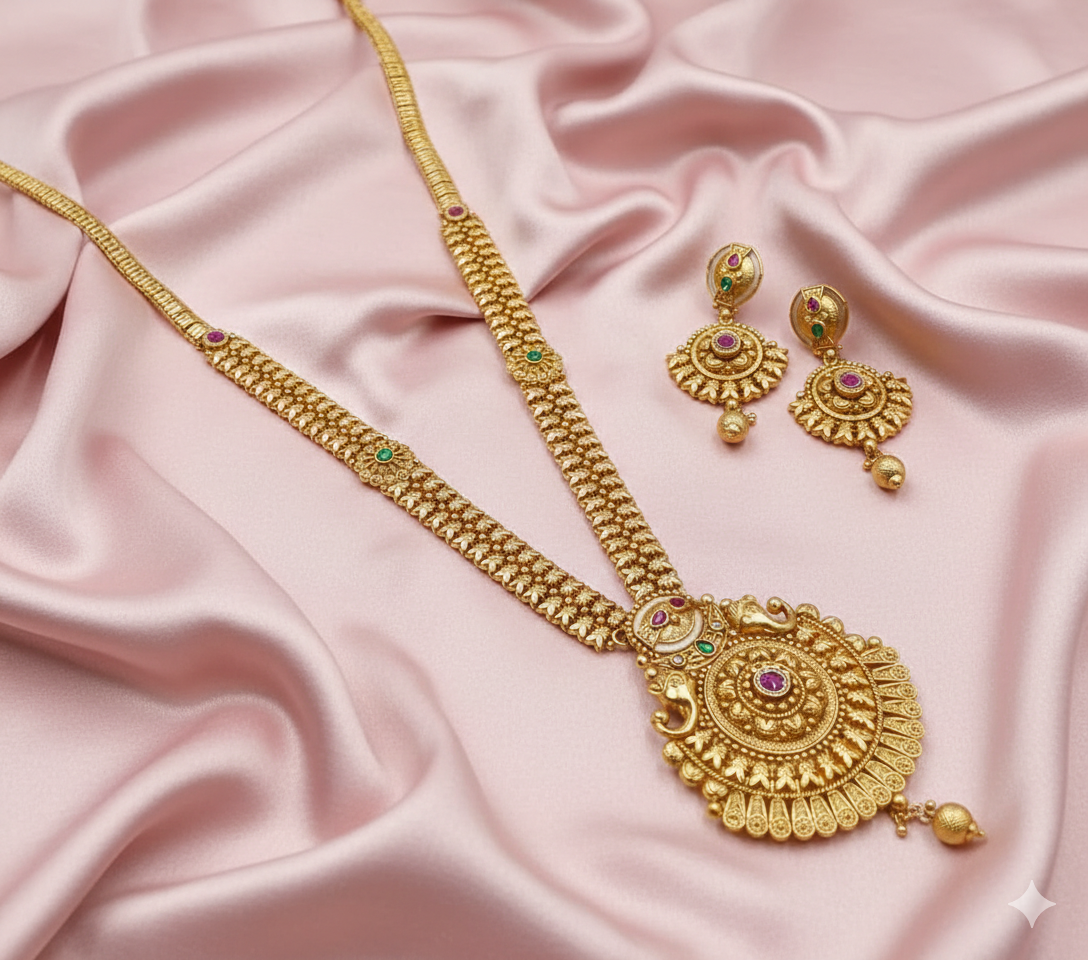 Heritage Gold-Plated Elephant Motif Choker and Jhumka Earring Set