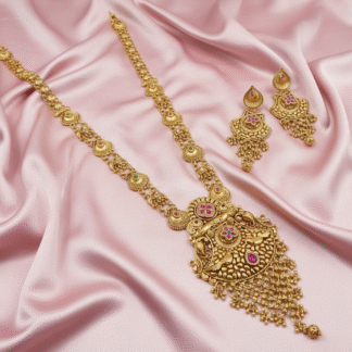 Heritage Temple Gold-Plated Peacock Motif Necklace and Jhumka Set