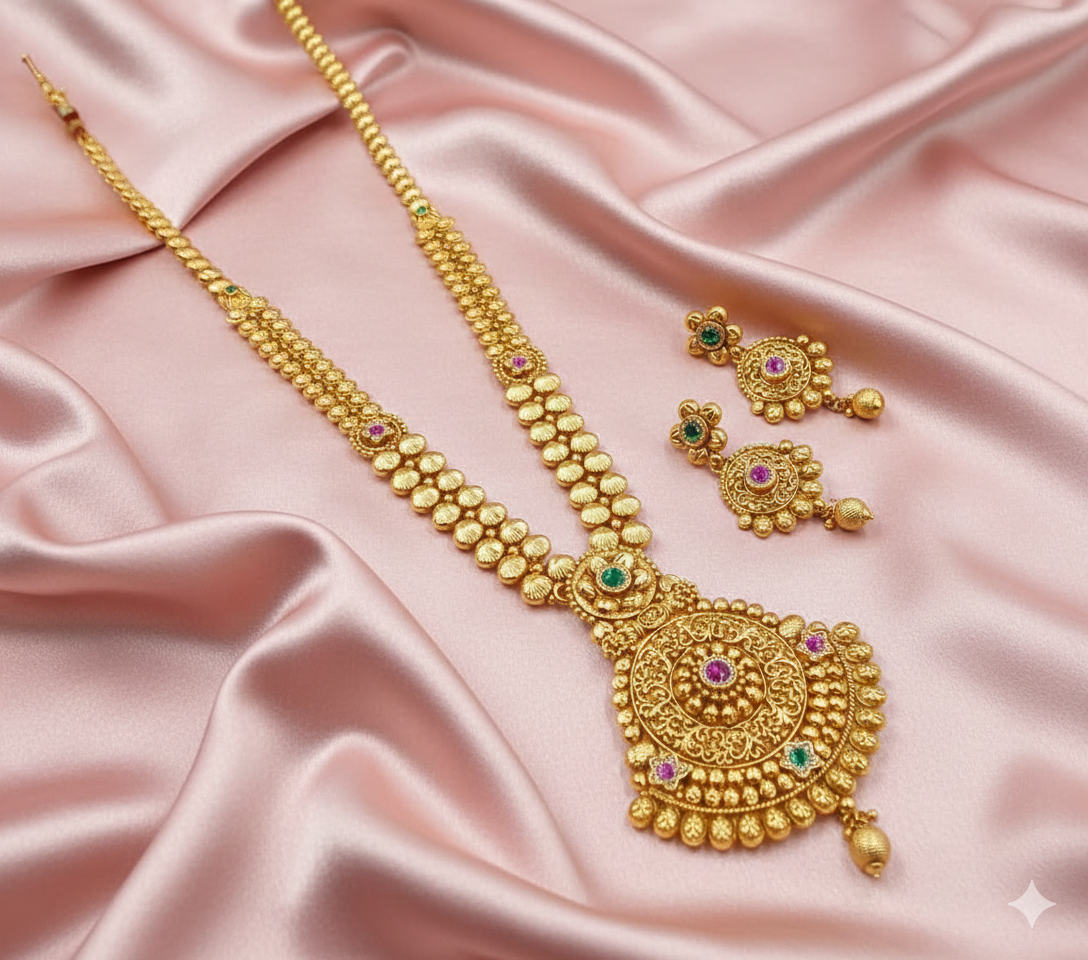 Heritage Gold-Plated Royal Medallion Choker with Jhumka Earrings