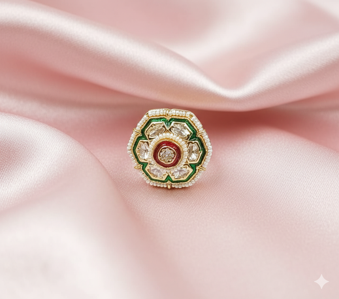 Hexagonal Kundan Statement Ring