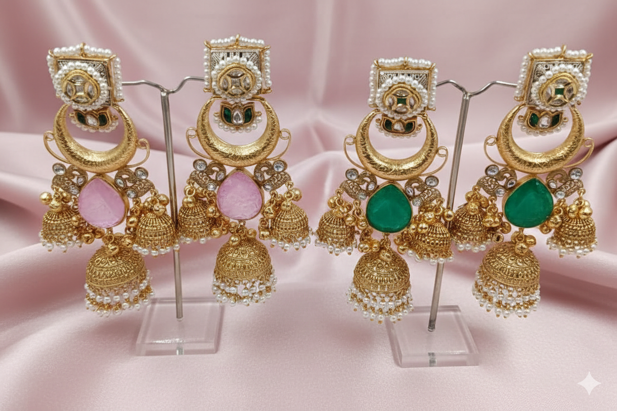 Sahara Heritage Statement Studs with Beaded Ear-Chains